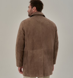 Демисезонный тренч из замши со съемной манишкой