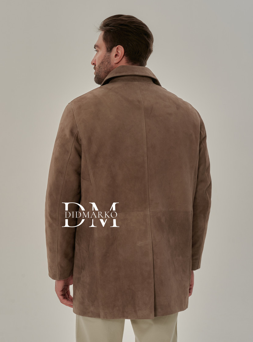 Демисезонный тренч из замши со съемной манишкой