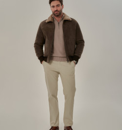 Мужская дубленка бомбер из натуральной овчины