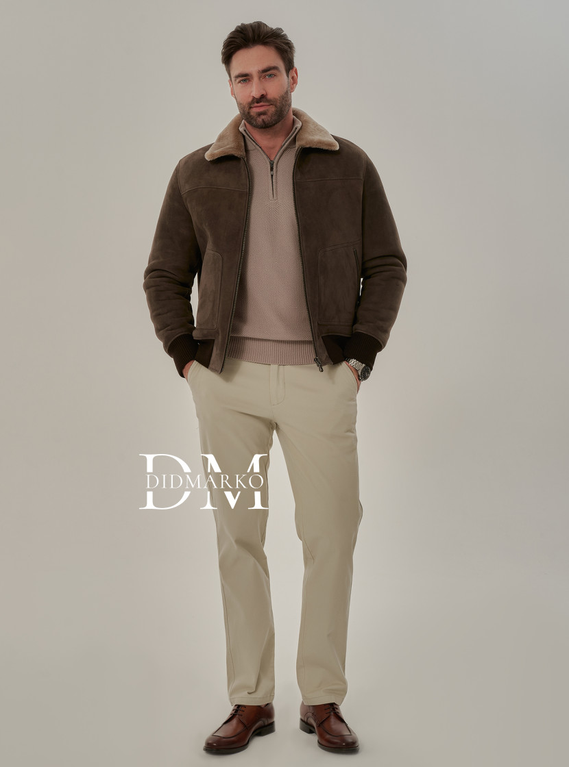 Мужская дубленка бомбер из натуральной овчины