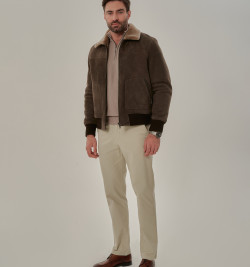 Мужская дубленка бомбер из натуральной овчины