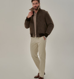 Мужская дубленка бомбер из натуральной овчины