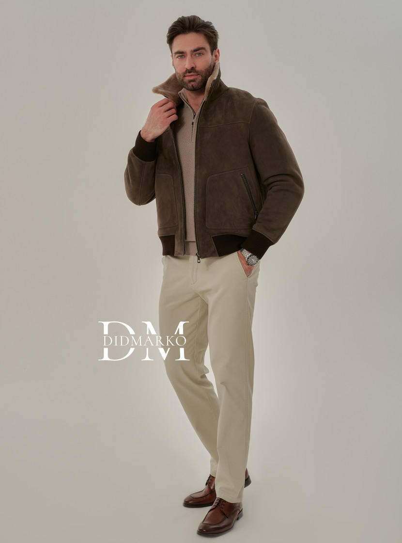 Мужская дубленка бомбер из натуральной овчины