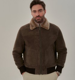 Мужская дубленка бомбер из натуральной овчины