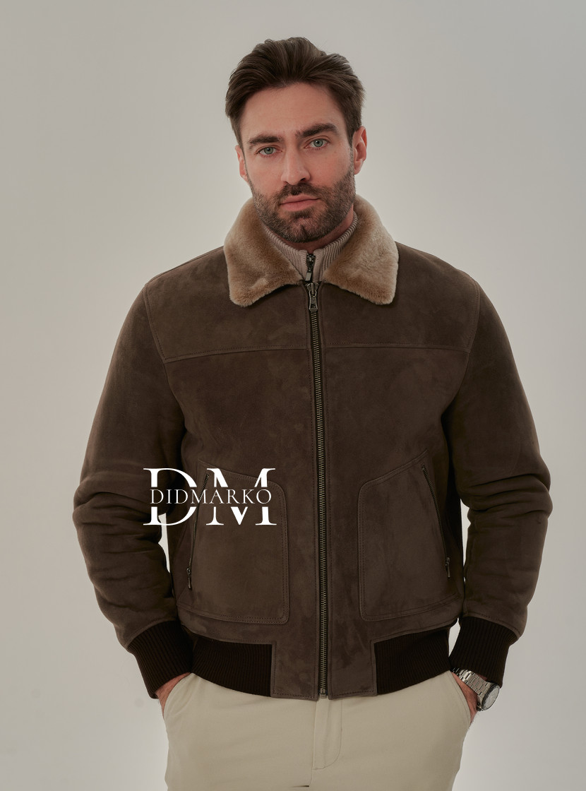 Мужская дубленка бомбер из натуральной овчины