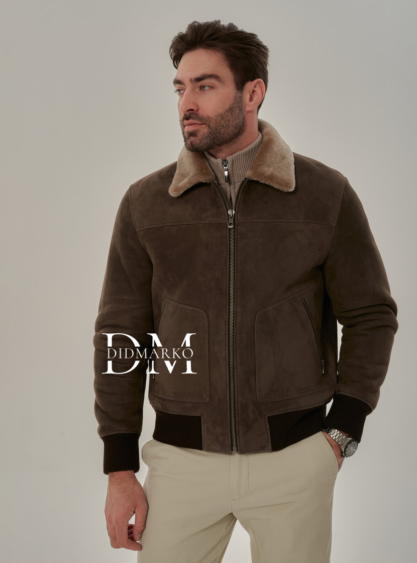 Мужская дубленка бомбер из натуральной овчины
