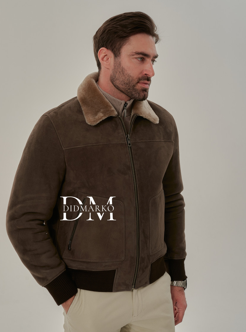 Мужская дубленка бомбер из натуральной овчины