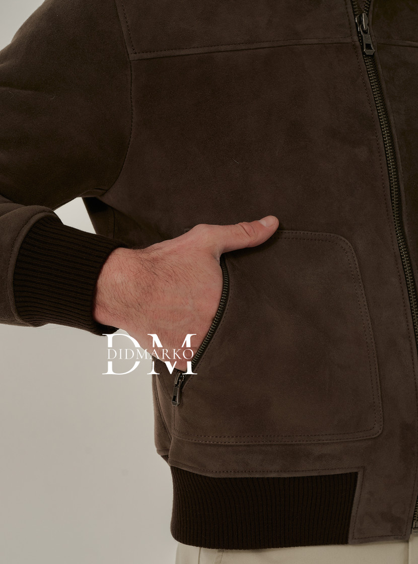 Мужская дубленка бомбер из натуральной овчины