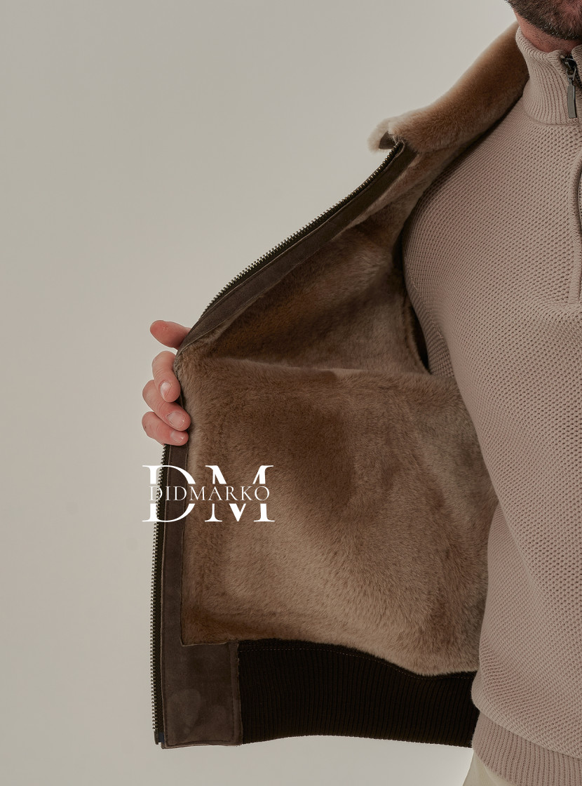 Мужская дубленка бомбер из натуральной овчины