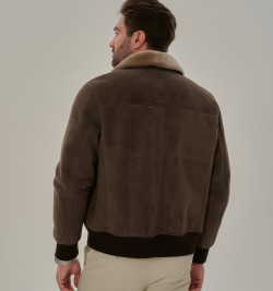 Мужская дубленка бомбер из натуральной овчины