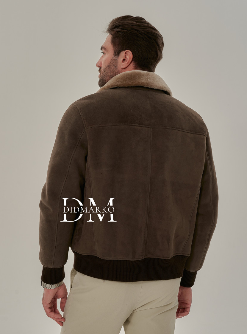 Мужская дубленка бомбер из натуральной овчины