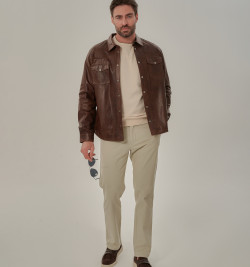 Легкая рубашка из натуральной кожи