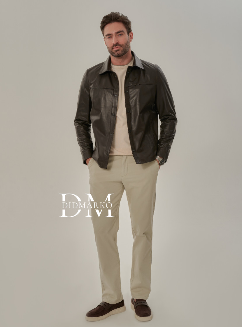 Стильная коричневая кожаная рубашка для мужчин  