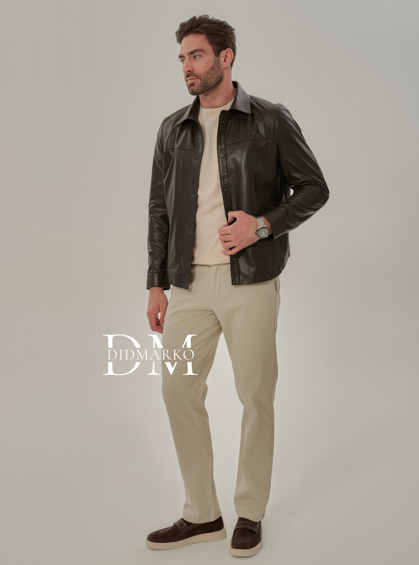 Стильная коричневая кожаная рубашка для мужчин  