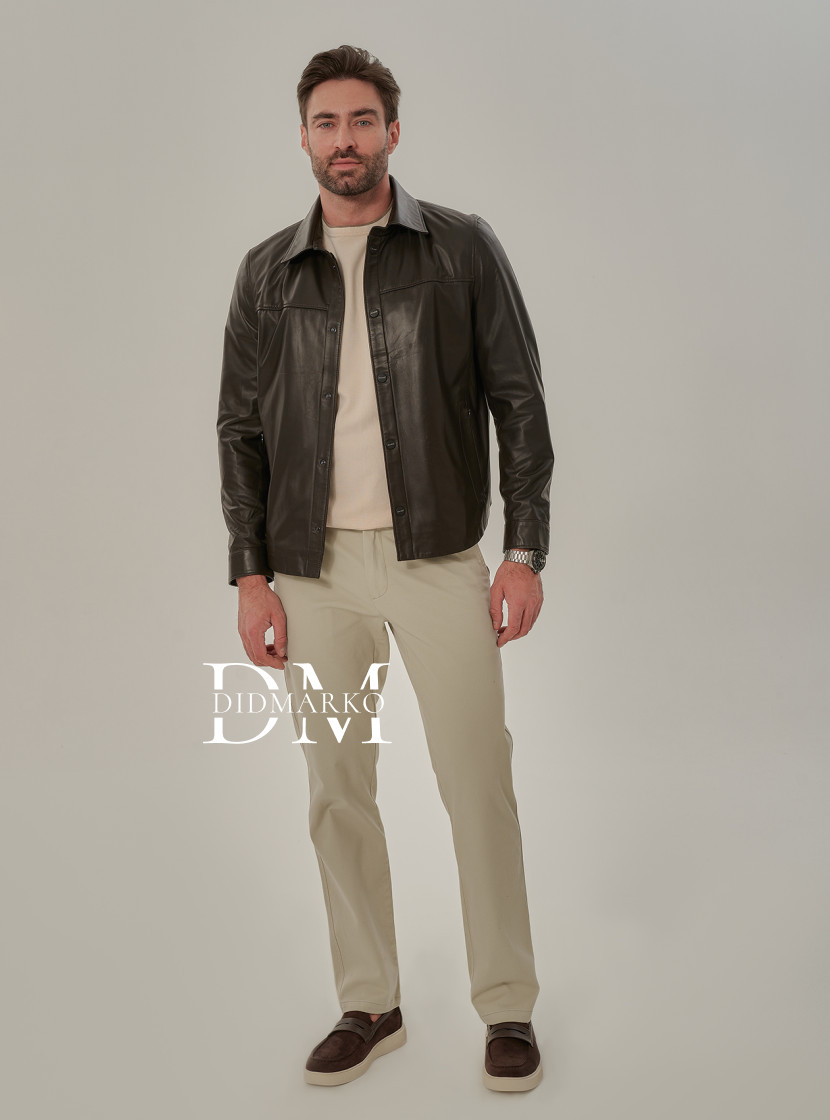 Стильная коричневая кожаная рубашка для мужчин  