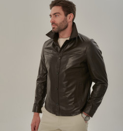 Стильная коричневая кожаная рубашка для мужчин  