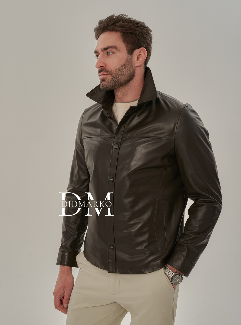 Стильная коричневая кожаная рубашка для мужчин  