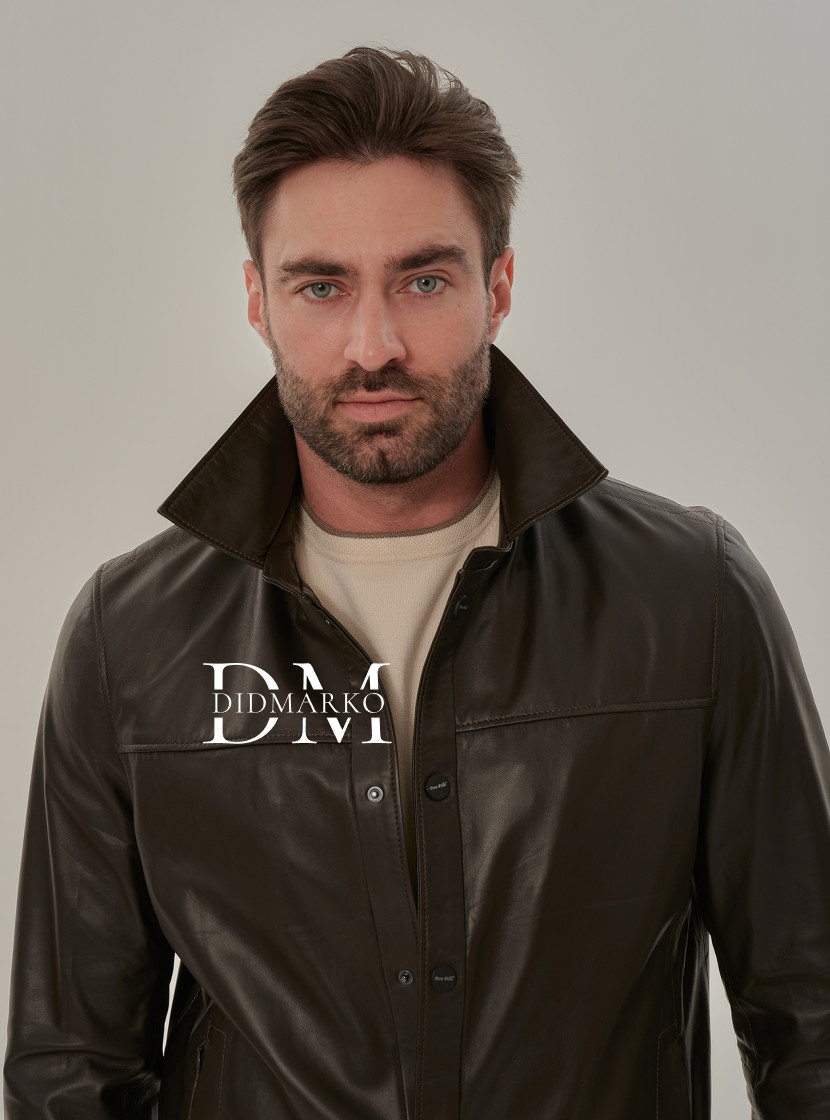 Стильная коричневая кожаная рубашка для мужчин  