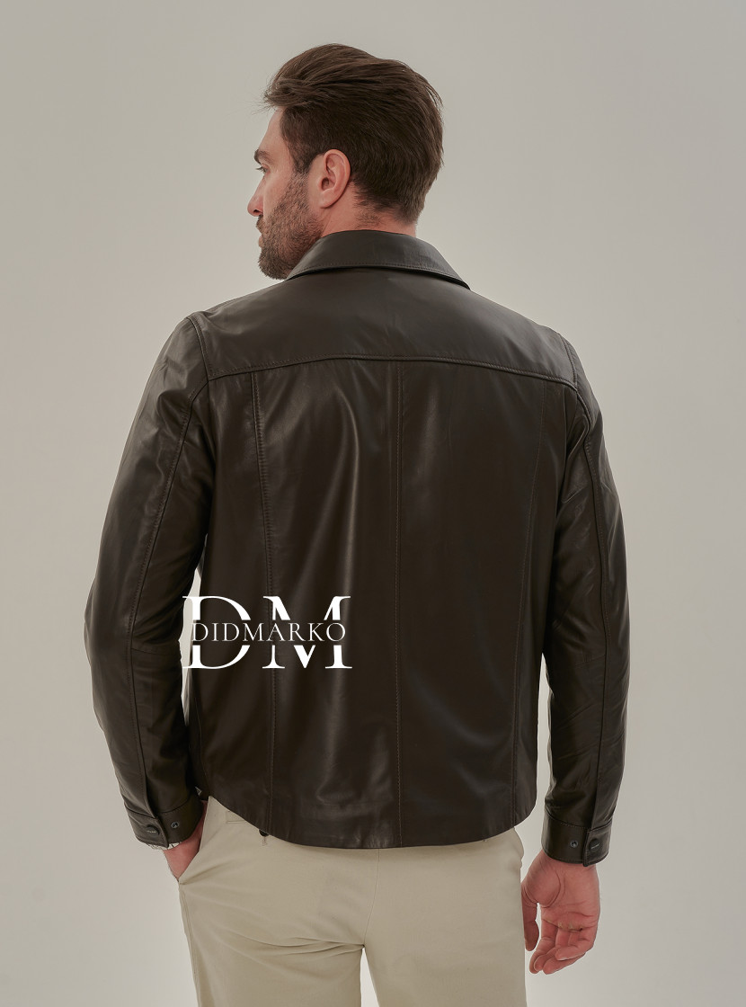 Стильная коричневая кожаная рубашка для мужчин  