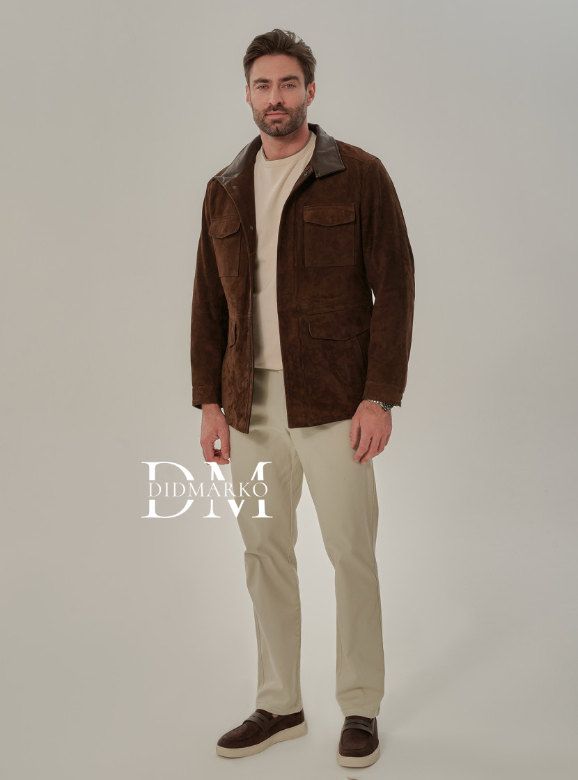 Замшевый жакет мужской коричневого цвета