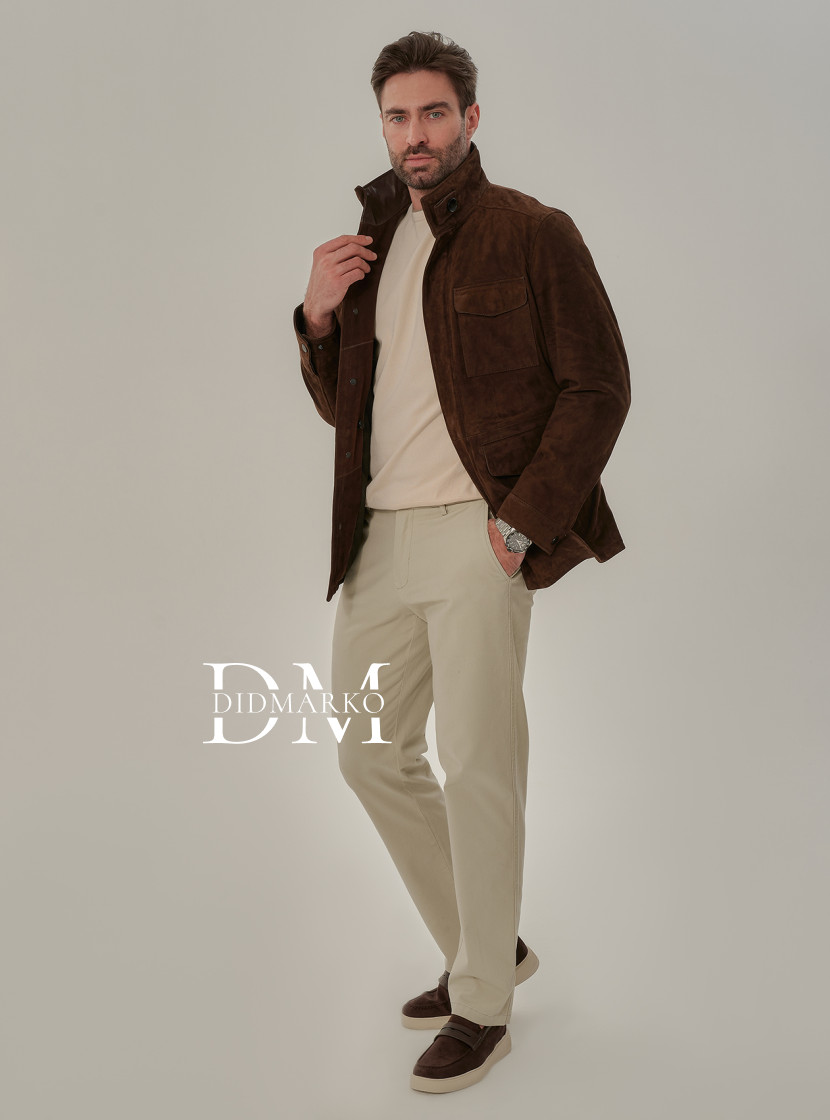 Замшевый жакет мужской коричневого цвета