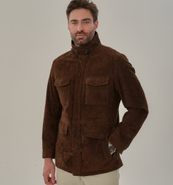 Замшевый жакет мужской коричневого цвета