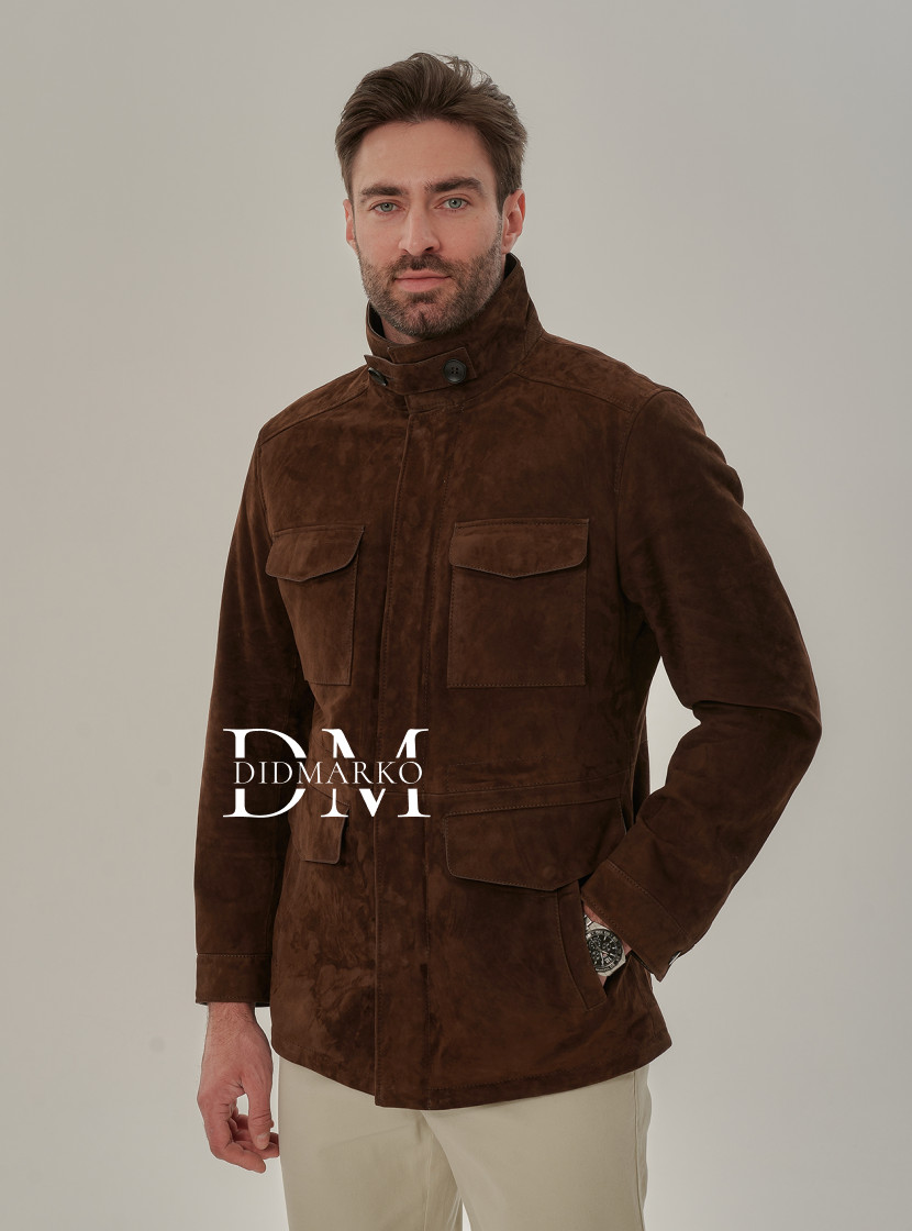 Замшевый жакет мужской коричневого цвета