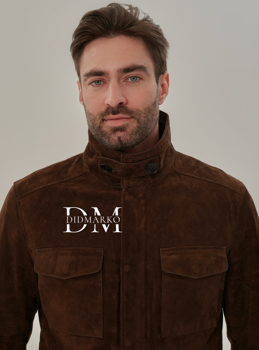 Замшевый жакет мужской коричневого цвета