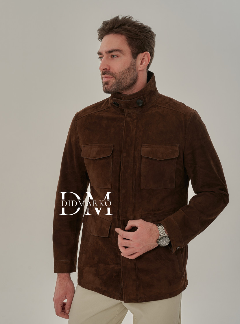 Замшевый жакет мужской коричневого цвета