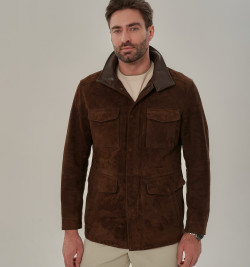 Замшевый жакет мужской коричневого цвета