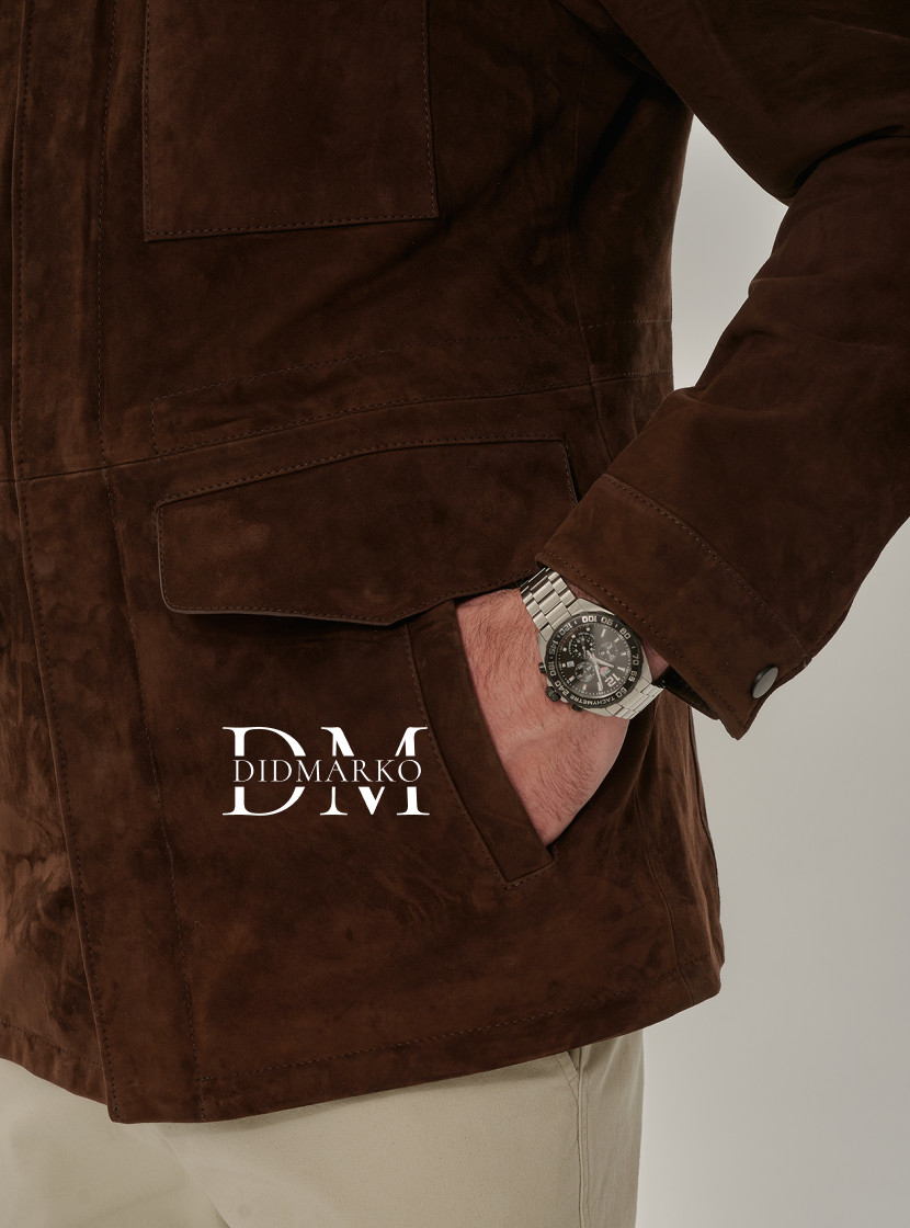 Замшевый жакет мужской коричневого цвета