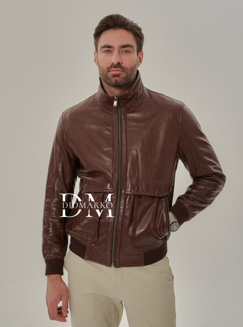 Стильный кожаный мужской бомбер