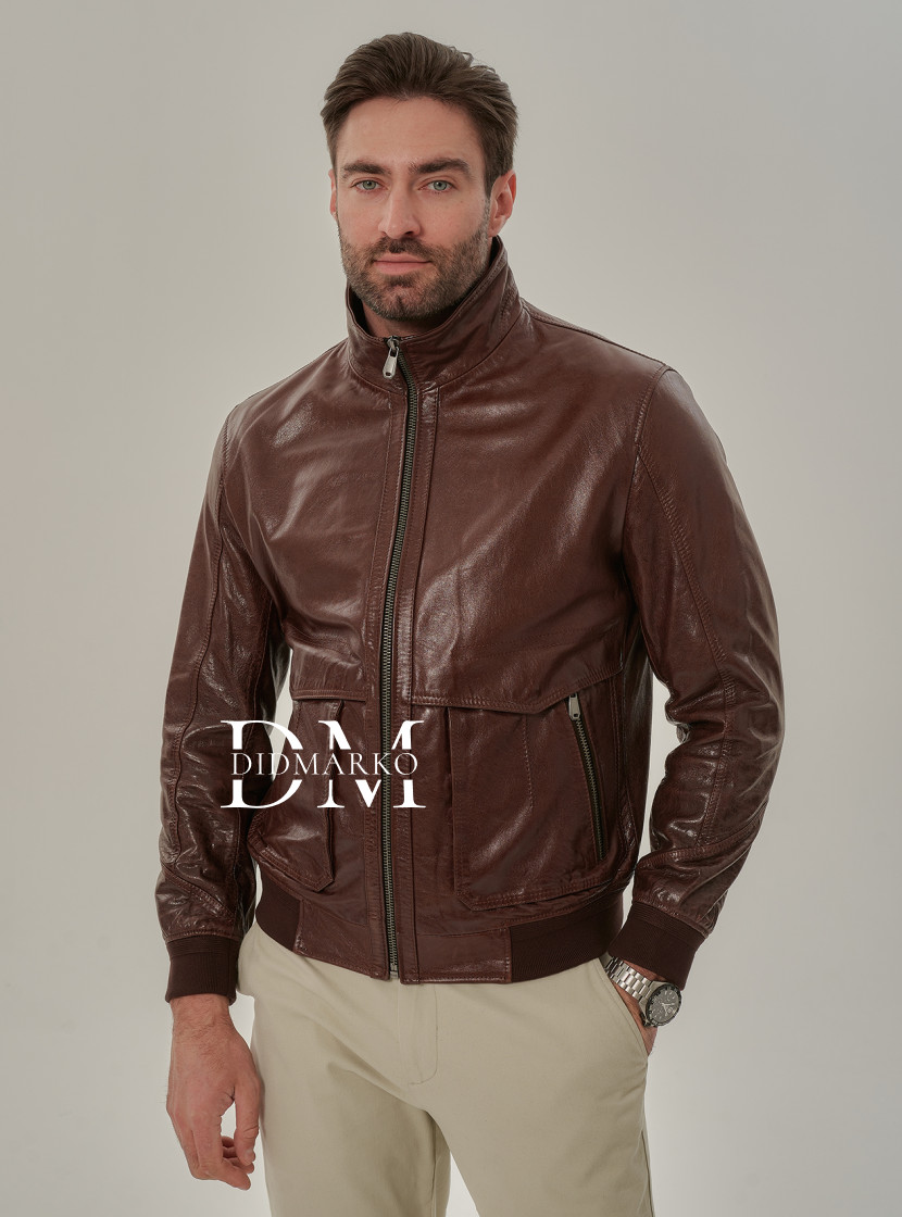 Стильный кожаный мужской бомбер
