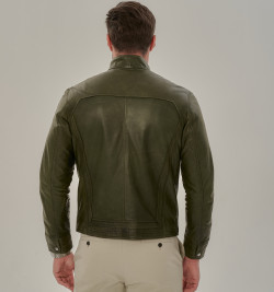 Кожаная куртка в цвете хаки мужская
