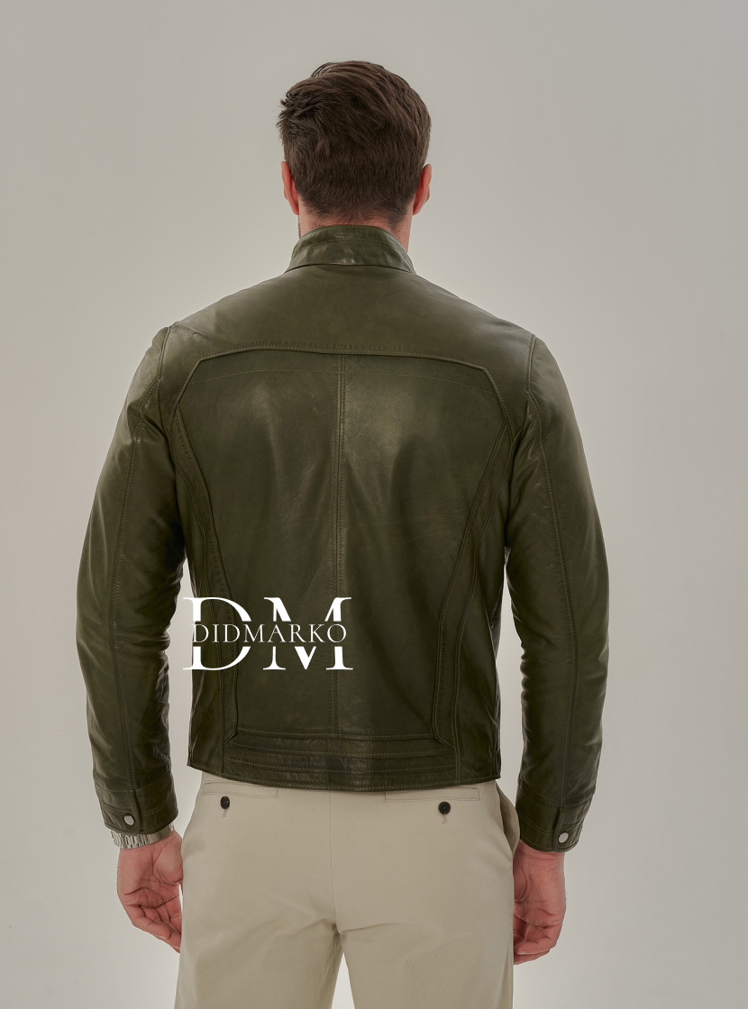 Кожаная куртка в цвете хаки мужская