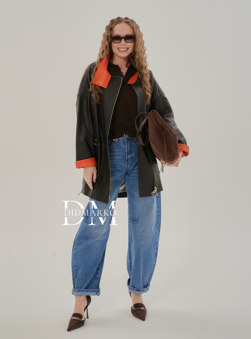 Удлиненная кожаная куртка из итальянской коллекции 