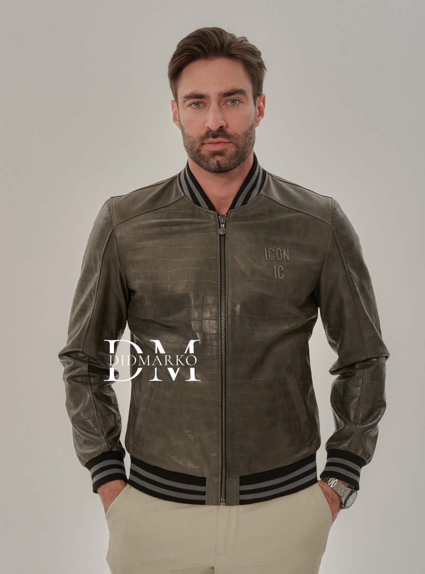 Куртка из кожи в стиле кроко для мужчин
