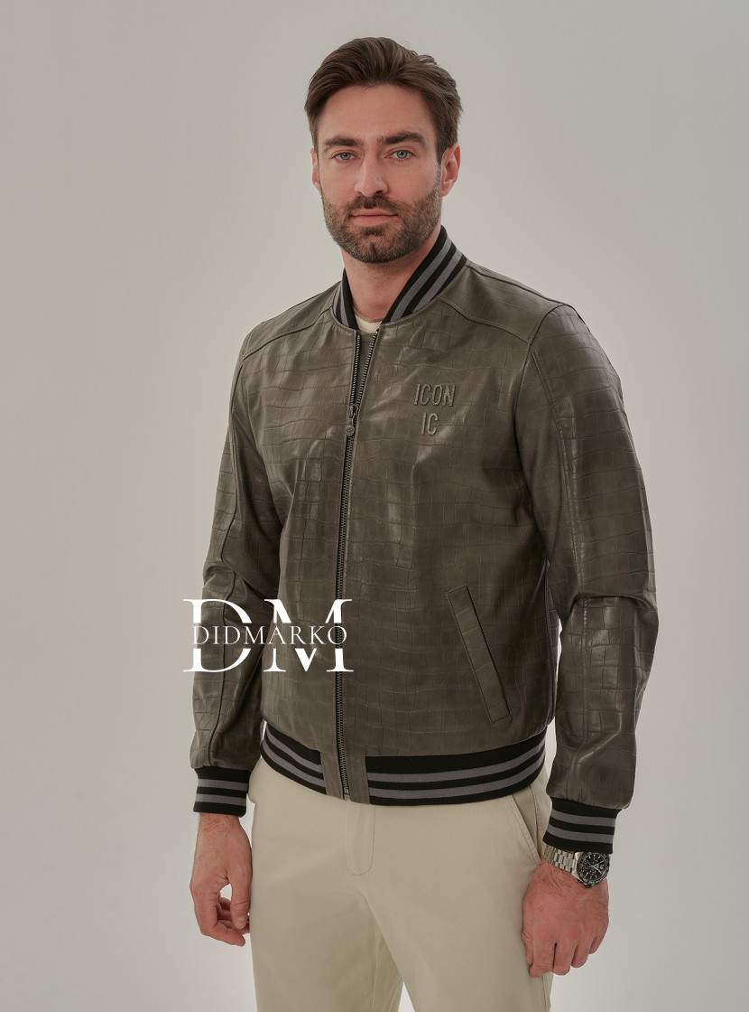 Куртка из кожи в стиле кроко для мужчин