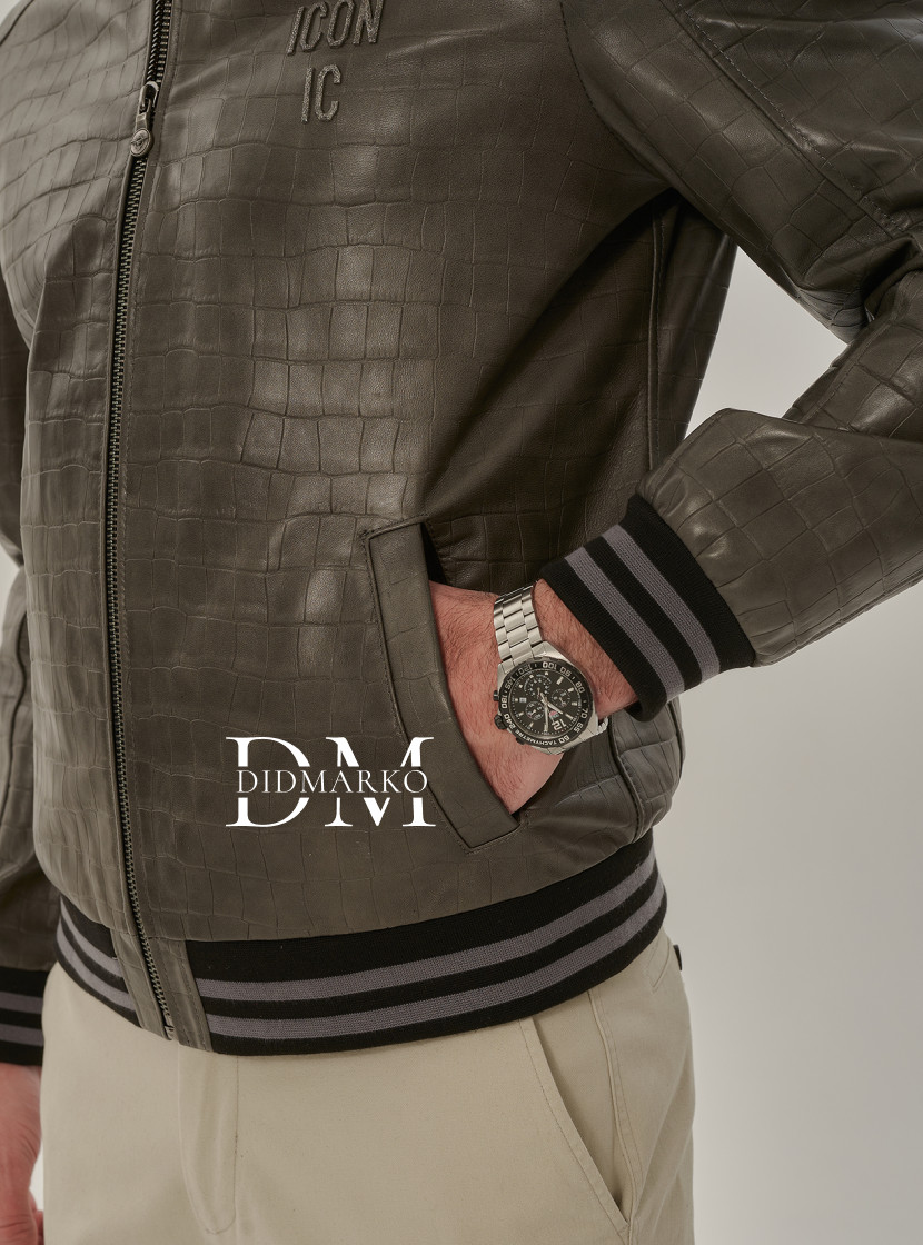 Куртка из кожи в стиле кроко для мужчин