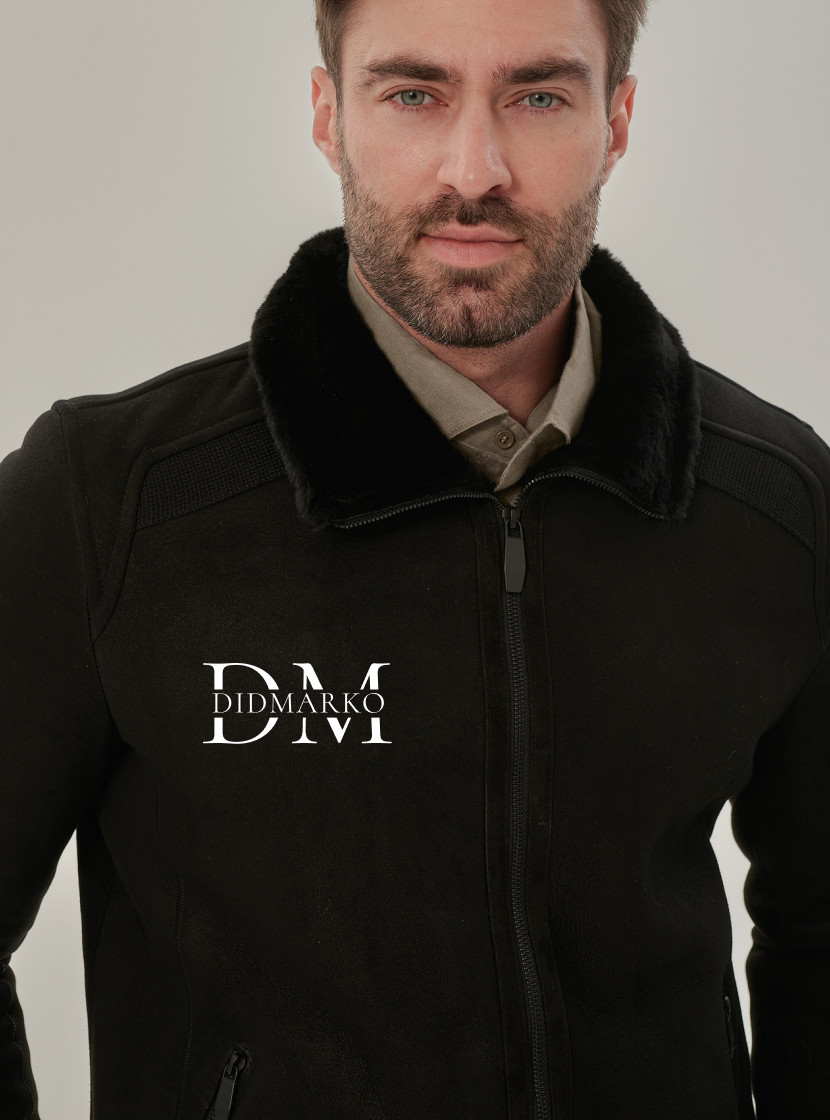 Мужская дубленка из замши черного цвета