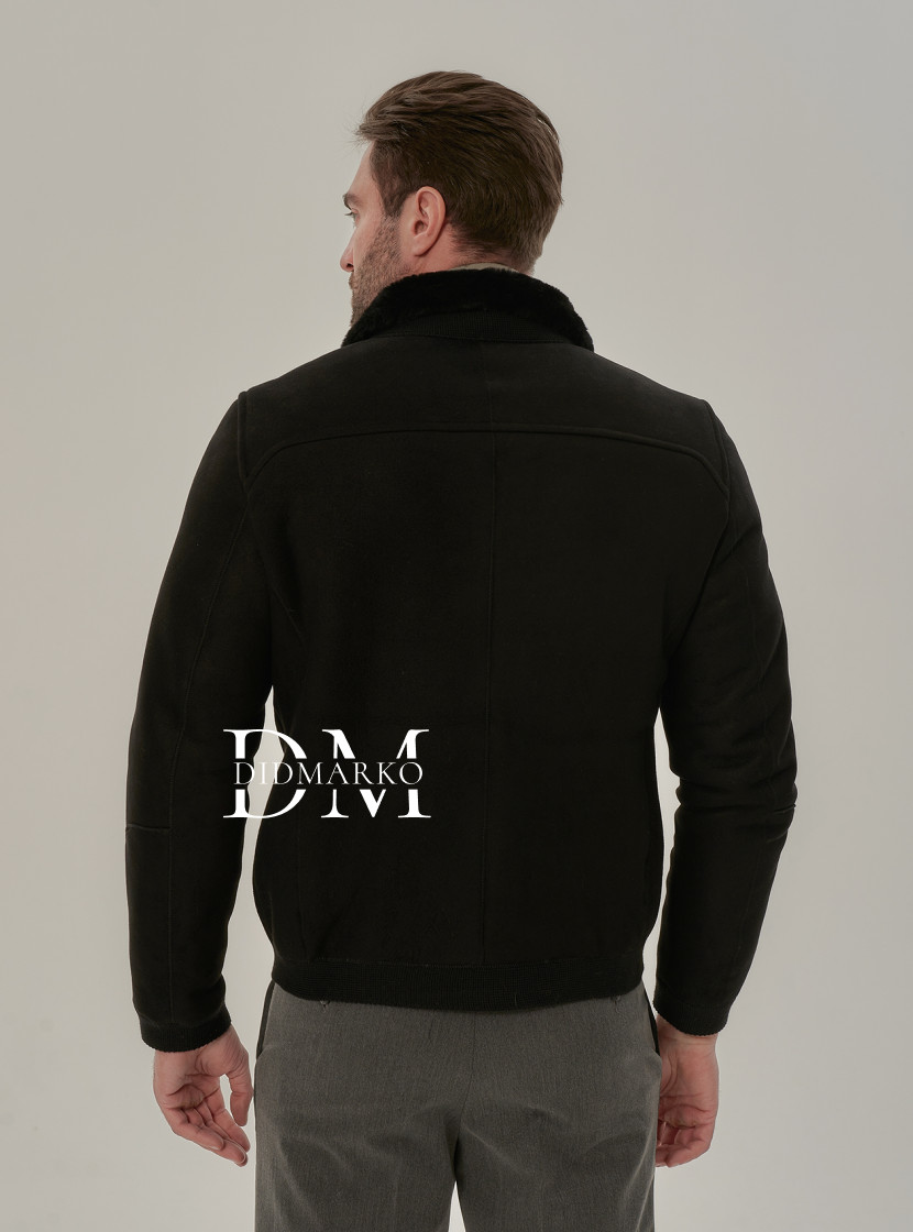 Мужская дубленка из замши черного цвета