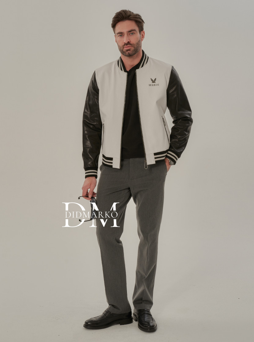 Черно-белый бомбер из кожи