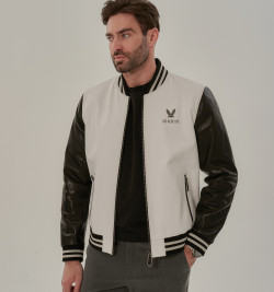 Черно-белый бомбер из кожи