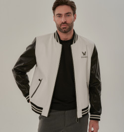 Черно-белый бомбер из кожи