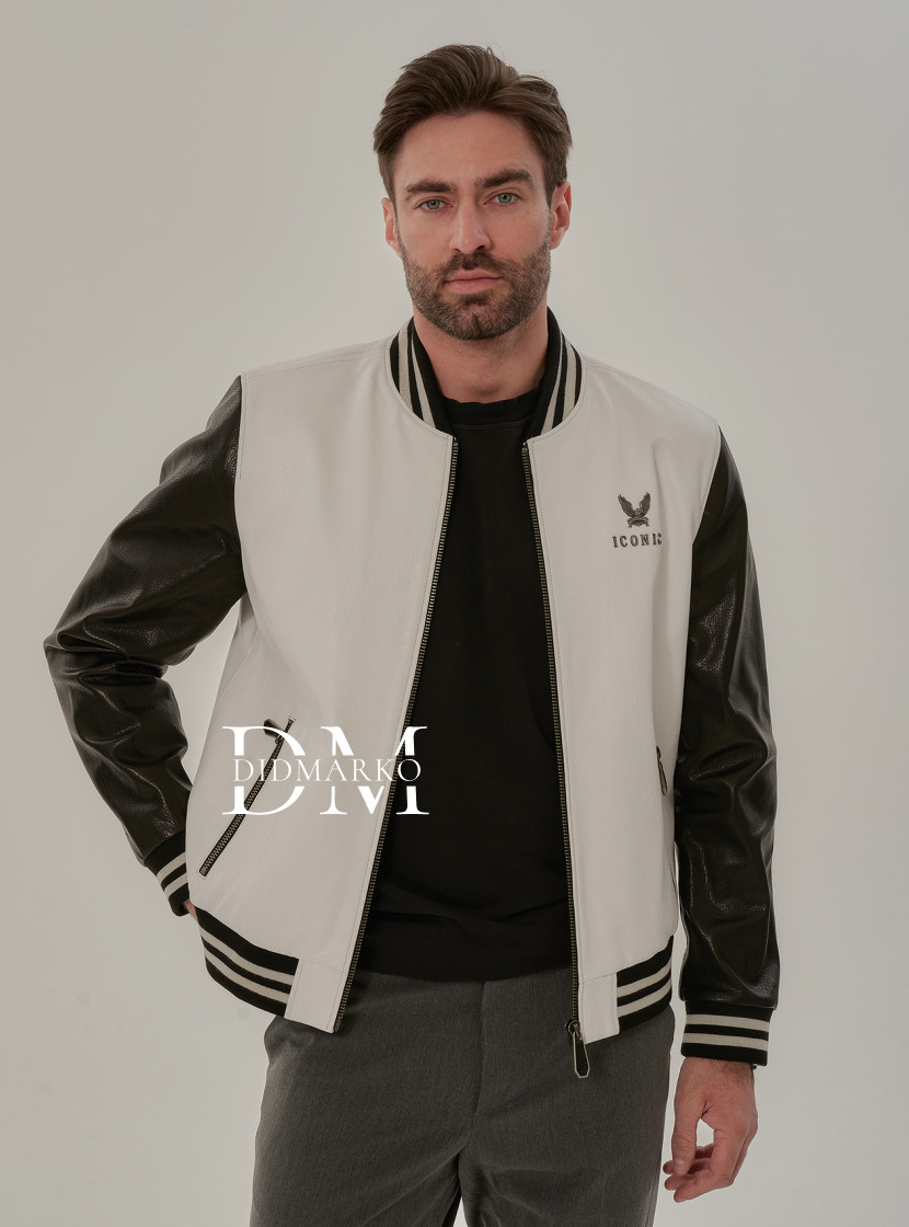 Черно-белый бомбер из кожи