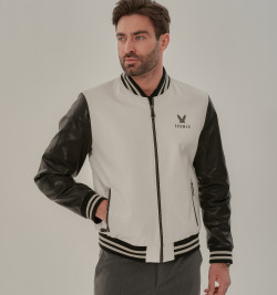 Черно-белый бомбер из кожи