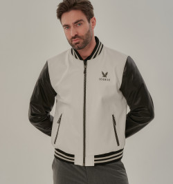 Черно-белый бомбер из кожи