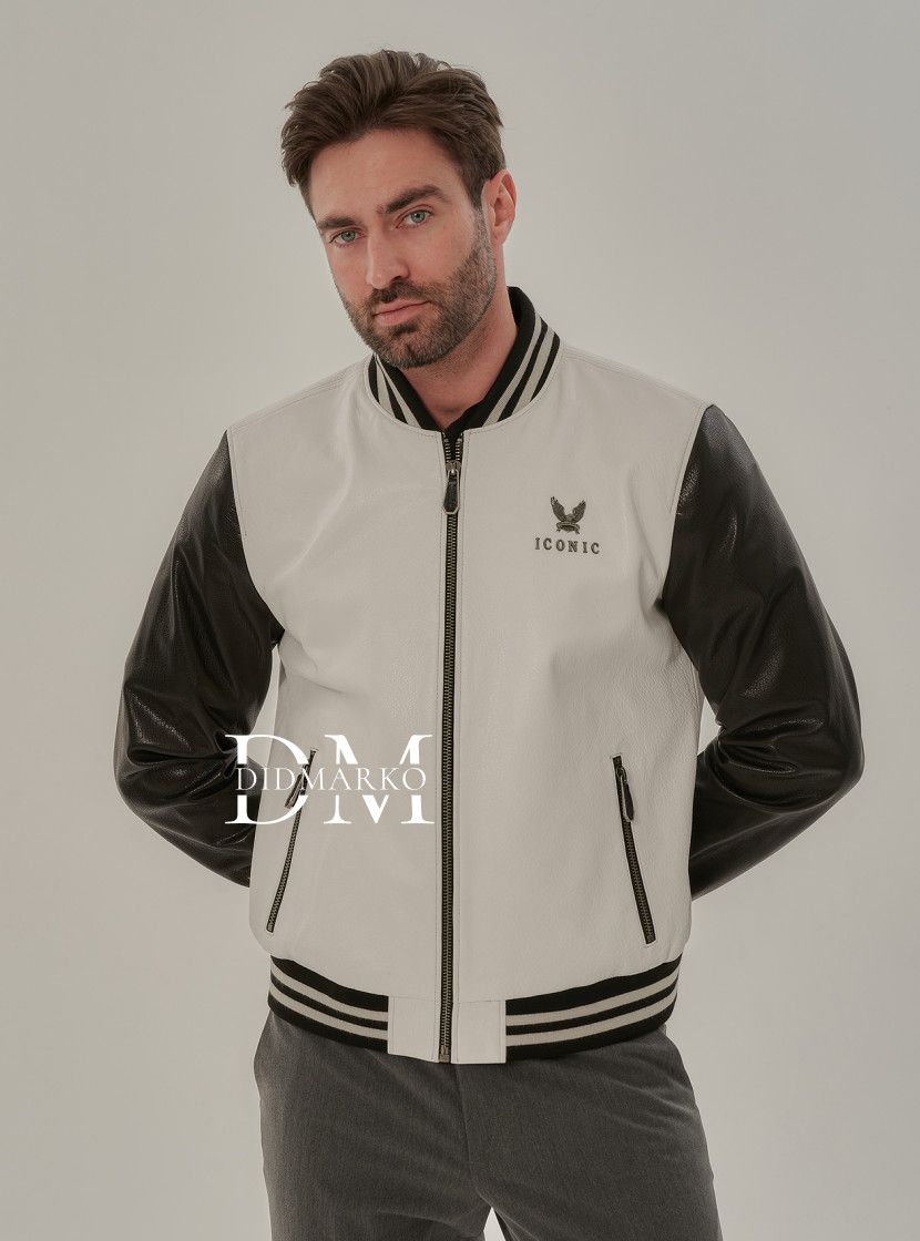 Черно-белый бомбер из кожи