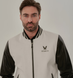 Черно-белый бомбер из кожи