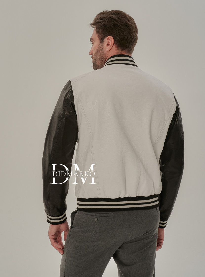 Черно-белый бомбер из кожи